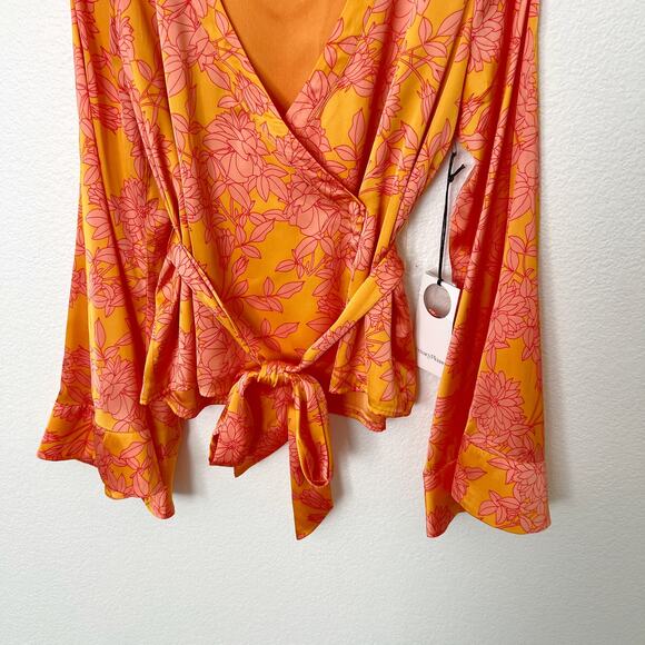 [Privacy Please] Orange Floral Print Bell Sleeve Linnea Wrap Blouse NWT Medium M - Picture 8 of 12